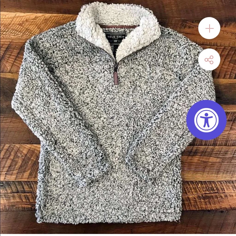 NWT True Grit Fuzzy Charcoal Frosted Quarter Zip